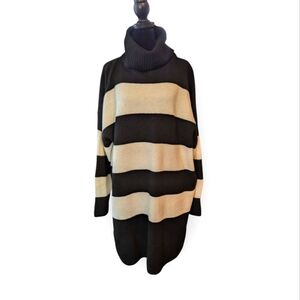 Oversized Baggy XXL Black and Off-white Striped Cowl Neck Sweater George